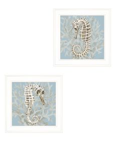 "Coral Seahorse Collection" 2-Piece Vignette By Cindy Jacobs; Ready to Hang Framed Print; White Frame
