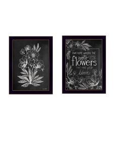 "Vintage Flowers in Bloom" 2-Piece Vignette by HOUSE FENWAY ; Ready to Hang Framed Print; Black Frame