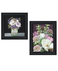 "Lilac & Wild Plum Bouquet" 2-Piece Vignette by House Fenway; Ready to Hang Framed Print; Black Frame