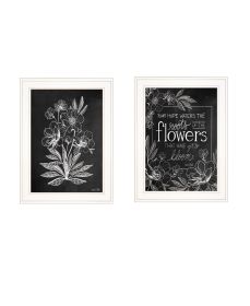 "Vintage Flowers in Bloom" 2-Piece Vignette by HOUSE FENWAY ; Ready to Hang Framed Print; White Frame