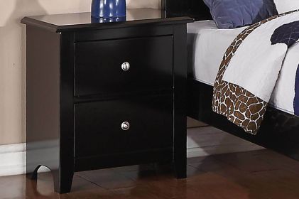 Bedroom Bed Side Table Nightstand Black Color Wooden 2 Drawers Table