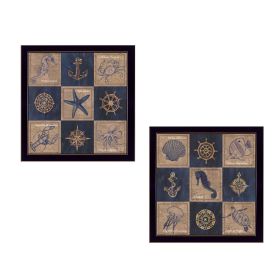 "Coastal Collage Collection" 2-Piece Vignette By Debbie DeWitt; Printed Wall Art; Ready To Hang Framed Poster; Black Frame
