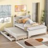 Full Bed with Bookcase; Twin Trundle; Drawers; White