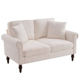 Solid Wood Gourd Foot Curved Armrest Indoor Two-Seater Sofa Creamy-White
