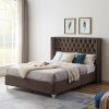 B100S Queen bed; Button designed Headboard; strong wooden slats + metal legs with Electroplate