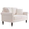 Solid Wood Gourd Foot Curved Armrest Indoor Two-Seater Sofa Creamy-White