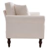 Solid Wood Gourd Foot Curved Armrest Indoor Two-Seater Sofa Creamy-White
