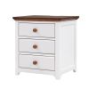 Wooden Nightstand with USB Charging Ports and Three Drawers; End Table for Bedroom; White+Walnut