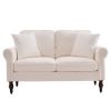 Solid Wood Gourd Foot Curved Armrest Indoor Two-Seater Sofa Creamy-White