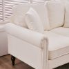 Solid Wood Gourd Foot Curved Armrest Indoor Two-Seater Sofa Creamy-White