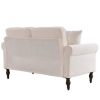 Solid Wood Gourd Foot Curved Armrest Indoor Two-Seater Sofa Creamy-White