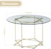 Round offee table; glass coffee table with gold frame round and glass top for home office; metal table legs; home decor accent cocktail table