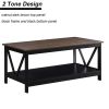 conifferism Modern Black Coffee Table, Wood Living Room Table with Storage Shelf for Small Spaces Apartment, Rectangle Center Table with X-Shape Desig
