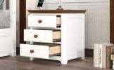 Wooden Nightstand with USB Charging Ports and Three Drawers; End Table for Bedroom; White+Walnut