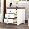 Wooden Nightstand with USB Charging Ports and Three Drawers; End Table for Bedroom; White+Walnut