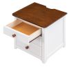 Wooden Nightstand with USB Charging Ports and Three Drawers; End Table for Bedroom; White+Walnut