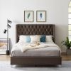 B100S Queen bed; Button designed Headboard; strong wooden slats + metal legs with Electroplate