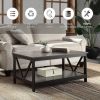 conifferism Modern Black Coffee Table, Wood Living Room Table with Storage Shelf for Small Spaces Apartment, Rectangle Center Table with X-Shape Desig