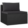 vidaXL 3 Piece Patio Sofa Set with Cushions Poly Rattan Black