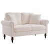Solid Wood Gourd Foot Curved Armrest Indoor Two-Seater Sofa Creamy-White