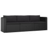 vidaXL 3 Piece Patio Sofa Set with Cushions Poly Rattan Black