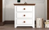Wooden Nightstand with USB Charging Ports and Three Drawers; End Table for Bedroom; White+Walnut
