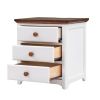 Wooden Nightstand with USB Charging Ports and Three Drawers; End Table for Bedroom; White+Walnut