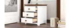 Wooden Nightstand with USB Charging Ports and Three Drawers; End Table for Bedroom; White+Walnut