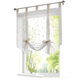 Embroidered Pastoral Adjustable Curtain Rod Ribbon Roman Window Screen (Option: Sand-80 Ã— 140cm)