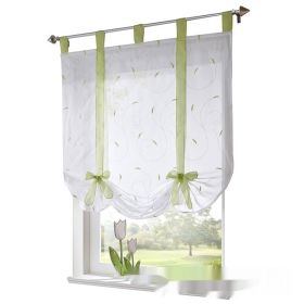 Embroidered Pastoral Adjustable Curtain Rod Ribbon Roman Window Screen (Option: Green-80 Ã— 140cm)