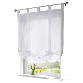 Embroidered Pastoral Adjustable Curtain Rod Ribbon Roman Window Screen (Option: White-80 Ã— 140cm)