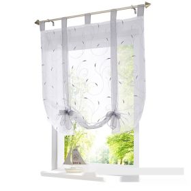 Embroidered Pastoral Adjustable Curtain Rod Ribbon Roman Window Screen (Option: Light Gray-60 Ã— 140cm)