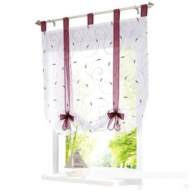 Embroidered Pastoral Adjustable Curtain Rod Ribbon Roman Window Screen (Option: Purple-80 Ã— 140cm)