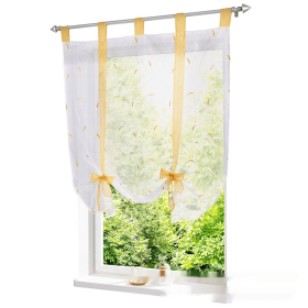 Embroidered Pastoral Adjustable Curtain Rod Ribbon Roman Window Screen (Option: Yellow-60 Ã— 140cm)