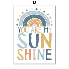 Mountain Sun Rainbow Tree Cartoon Nursery Wall Art Canvas Painting Nordic Posters And Prints Wall Pictures Baby Kids Room Decor (Color: D, size: 13X18 cm No Framed)