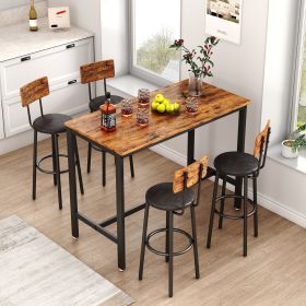 Bar Table Set with 4 Bar stools PU Soft seat with backrest (Rustic Brown; 47.24''w x 23.62''d x 35.43''h) (Color: as Pic)