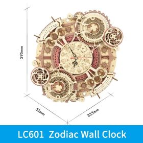 Robotime ROKR Zodiac Wall Clock 3D Wooden Puzzle Model Assembly Toys Gifts for Children Kids Teens LC601 Support Dropshipping (style: LC601)