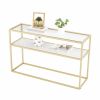 48.03" Glass Console Sofa Table;  Modern Open Hallway Table;  Narrow Entryway Table;  2 Shelves Couch Side Table with Adjustable Feet