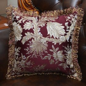 European Style Living Room Sofa Tassel Pillow Cover (Option: Wine Red-55X55cm Pillowcase)
